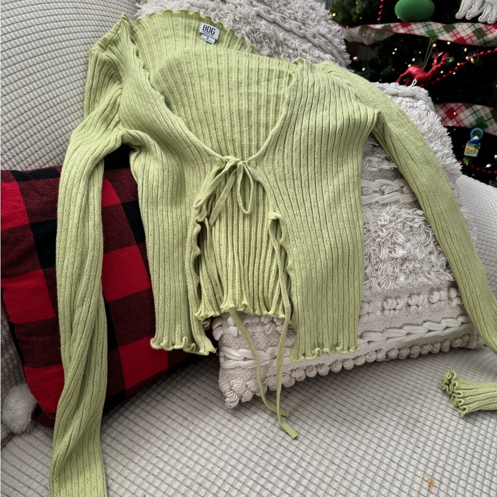 BDG Light Green Ribbed Cardigan